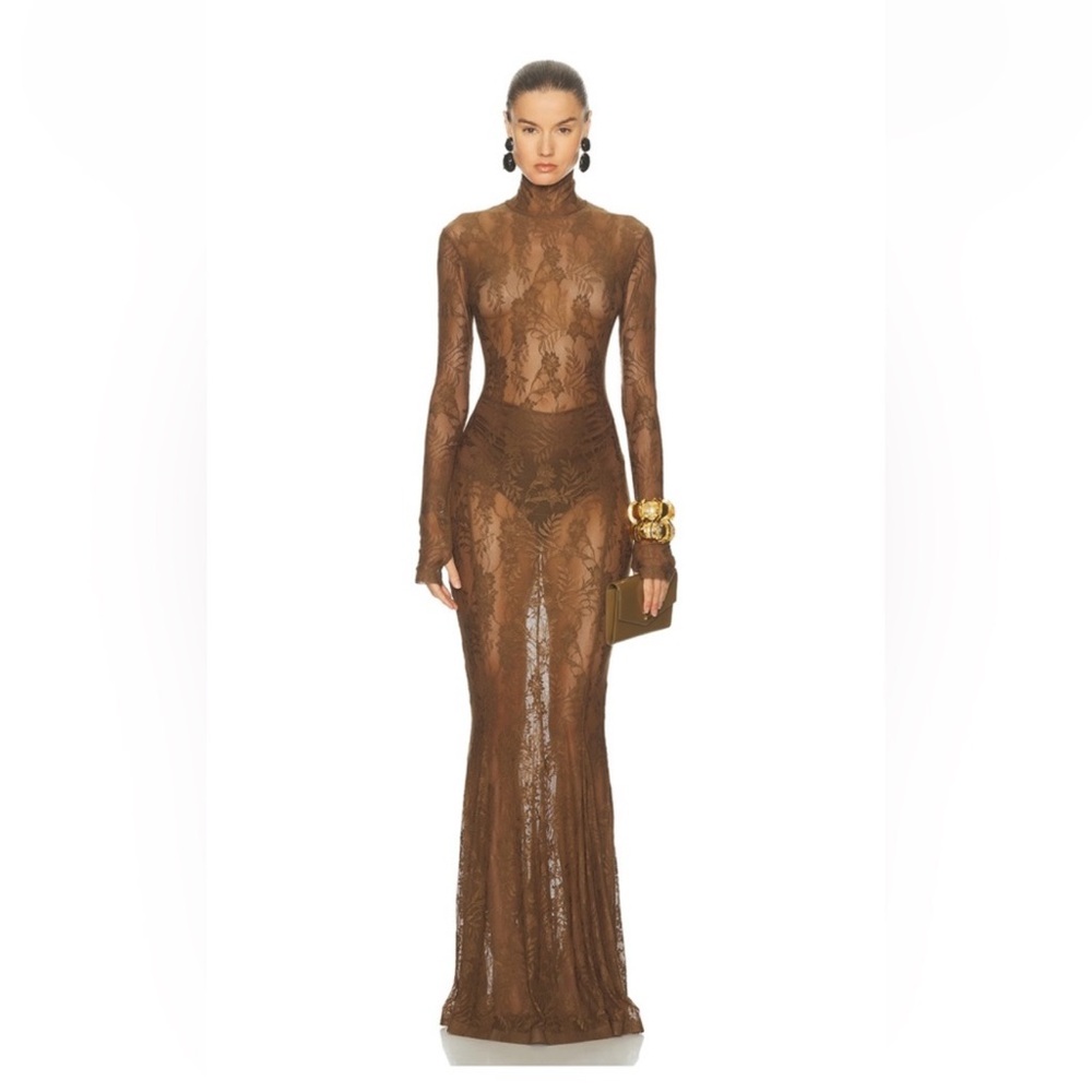 Norma Kamali Long Sleeve Turtleneck Fishtail Gown